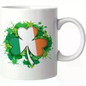 Happy St. Patrick'S Day Ireland Flag Shamrock Clovers Ceramic Coffee Mug 11oz Novelty White Coffee Mug Tea