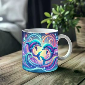 1pc_Dolphin Kiss ceramic cup 11 ounces, coffee/tea/wine glass, suitable for Valentine's Day, birthdays, home decor,