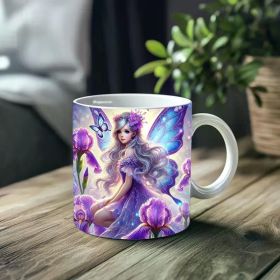 1pc_Flower Fairy ceramic cup 11 ounces, coffee/tea/wine glass, suitable for Valentine's Day, birthdays, home decor,