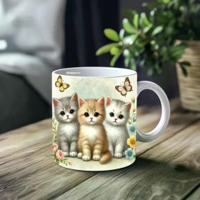 1pc_Adorable Kittens ceramic cup 11 ounces, coffee/tea/wine glass, suitable for Valentine's Day, birthdays, home decor,