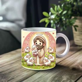 1pc_jesus and sheep ceramic cup 11 ounces, coffee/tea/wine glass, suitable for Valentine's Day, birthdays, home decor,