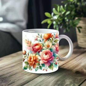 1pc_Bright Flowers ceramic cup 11 ounces, coffee/tea/wine glass, suitable for Valentine's Day, birthdays, home decor,